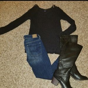 American Eagle Grey Sweater with Shoulder Details